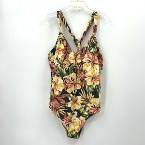 Kona Sol One Piece Bathing Suit Swim Suit Multicolor Floral Plus Size Cross Back